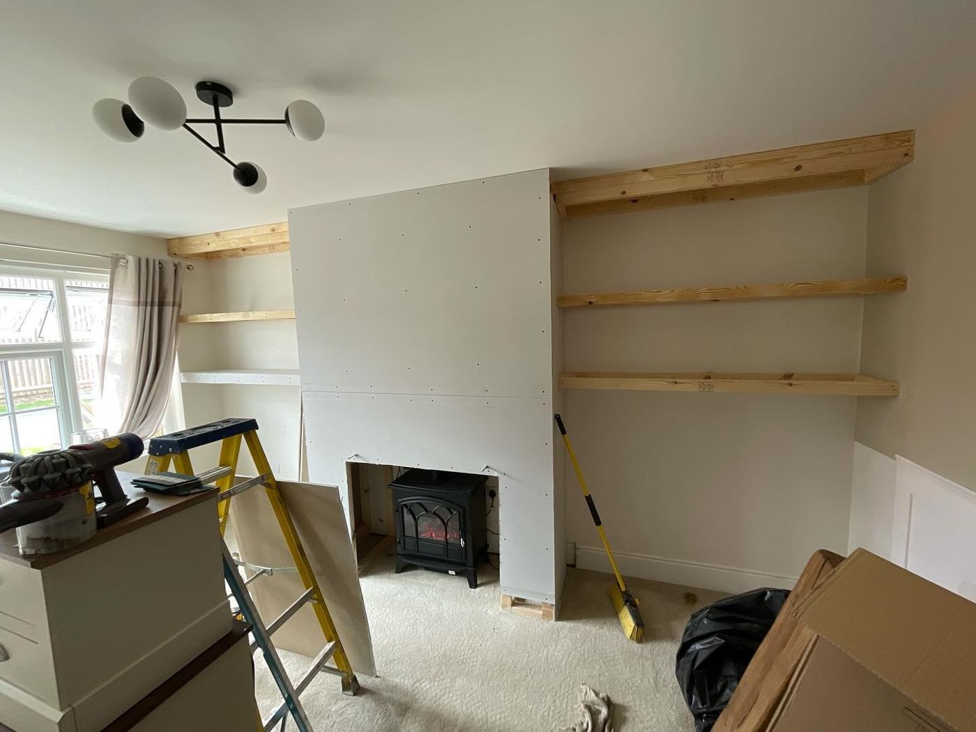 The same wall as timber studwork before boarding